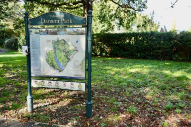 Sign at the entrance to Danson Park, London Borough of Bexley. Bexleyheath, London,  UK. October 2024.  clipart