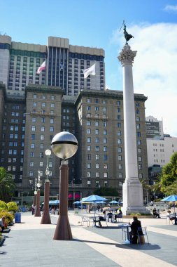 The Dewey Monument in Union Square under a blue sky, San Francisco, California, USA. September 2024.  clipart