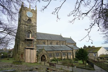 St Michael and All Angels' Church built between 1879 and 1881, with a medieval tower. Haworth, Keighley, UK. November 28, 2024.  clipart