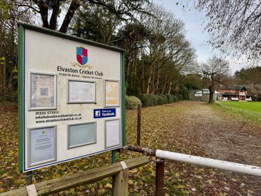 The sign outside Elvaston Cricket Club in the grounds of Elvaston Castle, Elvaston, Derby, England, UK. December 2024.  clipart