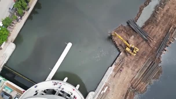 Construcción Sistema Bomba Pólder Que Conecta Río Mar — Vídeo de stock
