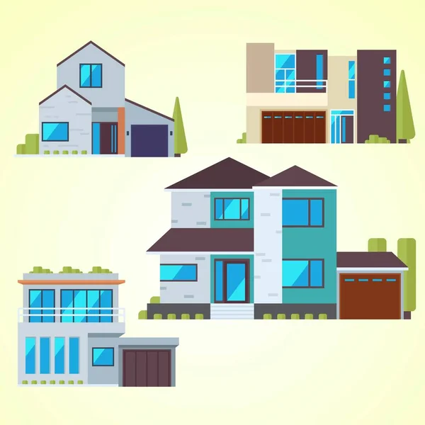 带有彩色房屋和窗户的现代建筑 矢量插图 — 图库矢量图片
