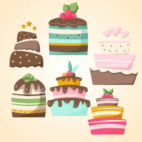 Set Cakes Cake Vector Illustration — Stock Vector