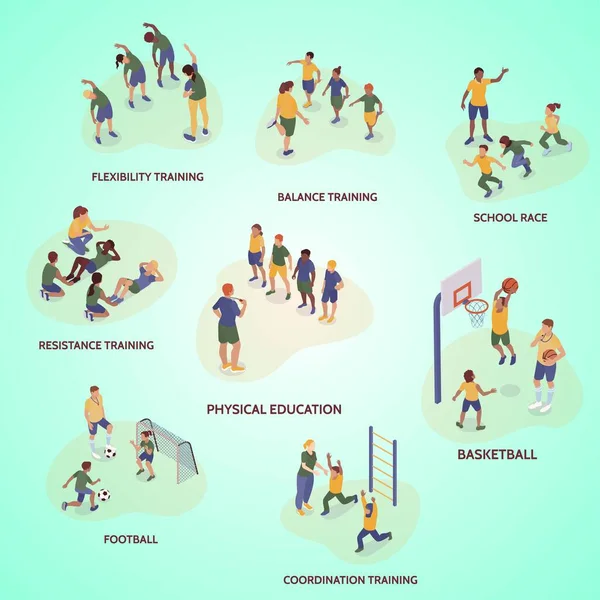 Isometriska Personer Fitness Sport Träning Vänskap Internet Kommunikation Webb Mobil — Stock vektor