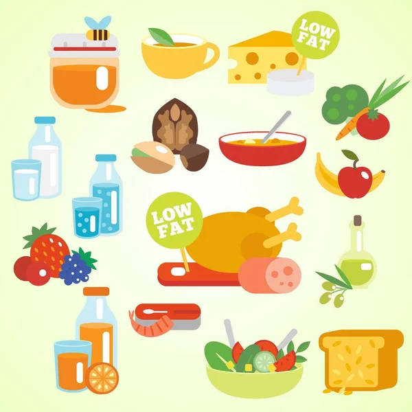 Conjunto Iconos Alimentos Nutrición Ilustración Vectorial — Vector de stock