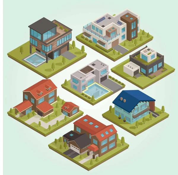 izometrik vektör binası, şehir mimarisi.