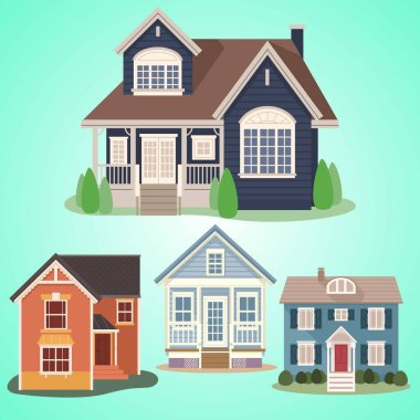 Şehri olan bir evin vektör illüstrasyonu