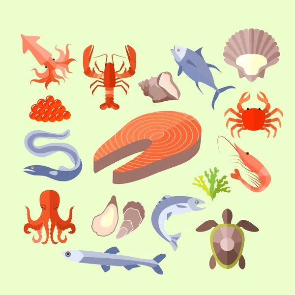 Vector Set Sea Animals — Stock Vector