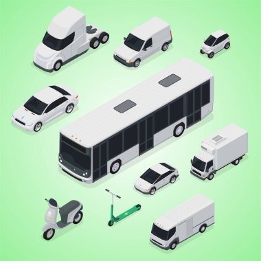 Beyaz arka planı olan modern bir otomobilin izometrik vektör çizimi