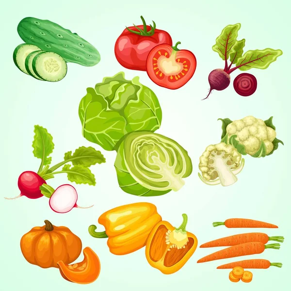 Set Vegetables Fruits Vector Illustration — Stock Vector