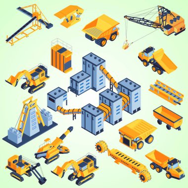 İnşaat makineleri seti, vektör illüstrasyonu