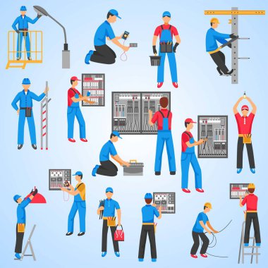 Ekipmanlarla çalışan profesyonel işçiler.