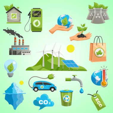 bir dizi ekolojik enerji simgesi