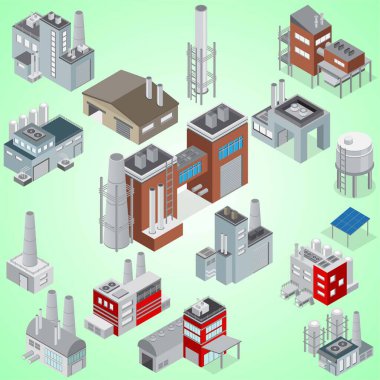 izometrik fabrika ve sanayi simgeleri