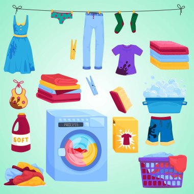 Çamaşırhane Icons set, karikatür tarzı
