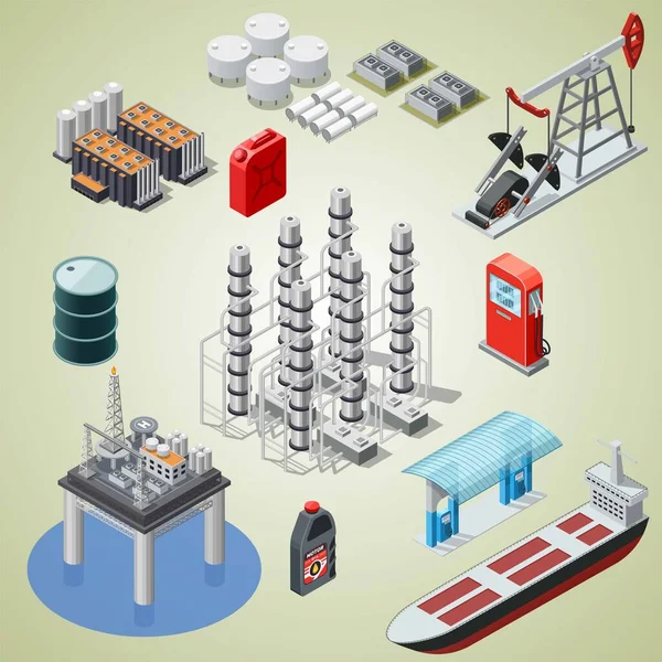 Σύνολο Ισομετρικών Εικονιδίων Για Βιομηχανία Πετρελαίου Και Φυσικού Αερίου — Διανυσματικό Αρχείο