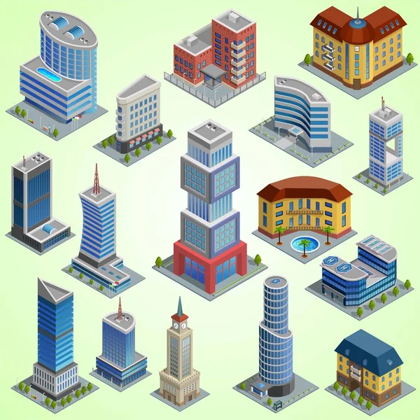 Isometric City Buildings Set — Stock Vector