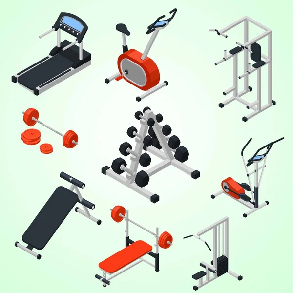 Set Fitnesstoestellen Sportelementen — Stockvector