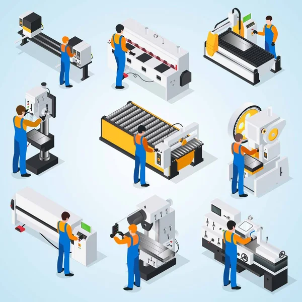Fabrikarbeiter Mit Automatischem Roboterarm Der Mit Roboterarmvektor Arbeitet — Stockvektor
