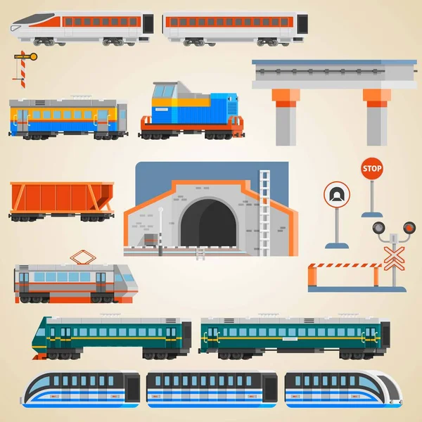 Tren Demiryolu Seti Düz Biçim Tasarımı — Stok Vektör