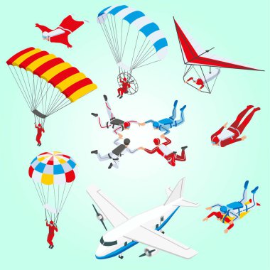 paraglider ve paragliding vektör kümesi