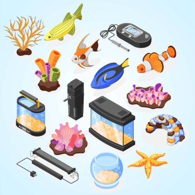 balık simgeleri seti, izometrik 3d biçimi