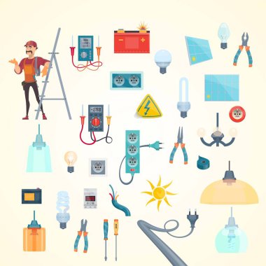 Yapı ve onarım araçları seti, vektör illüstrasyonu