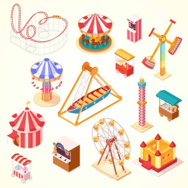 Eğlence parkı seti, vektör illüstrasyonu