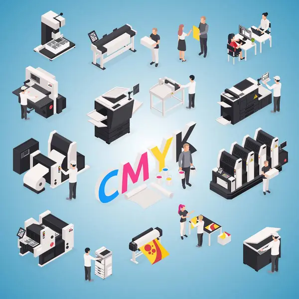 izometrik yazdırma kavramı, vektör illüstrasyonu