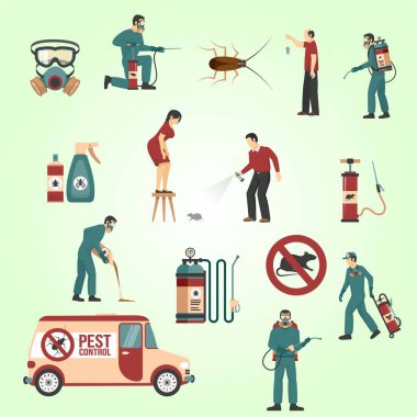 Haşere kontrol Servisi düz simgeler koleksiyonu