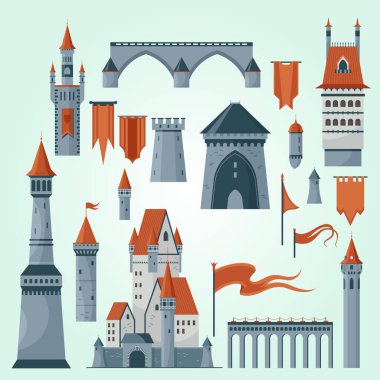 Ortaçağ kalesi ve kalesi. vektör illüstrasyonu
