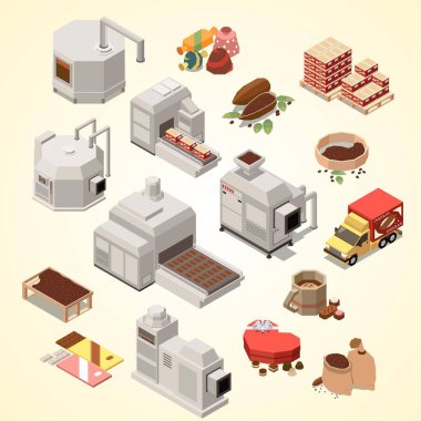 izometrik fabrika simgeleri, izole
