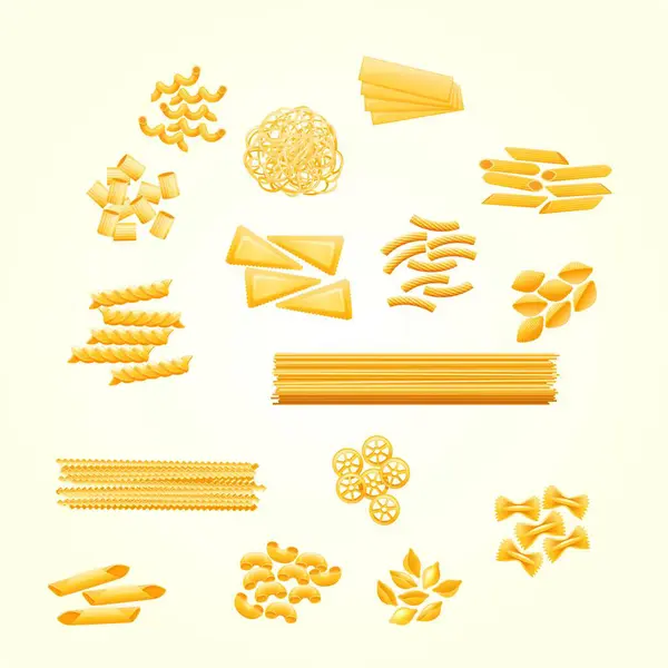 Beyaz arkaplanda farklı makarna seti