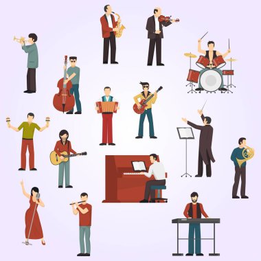 Enstrüman çalan bir grup insan, vektör illüstrasyonu