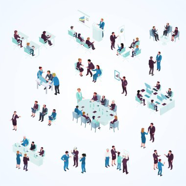 İzometrik vektör çizimi. Ofisteki bir grup iş adamı.