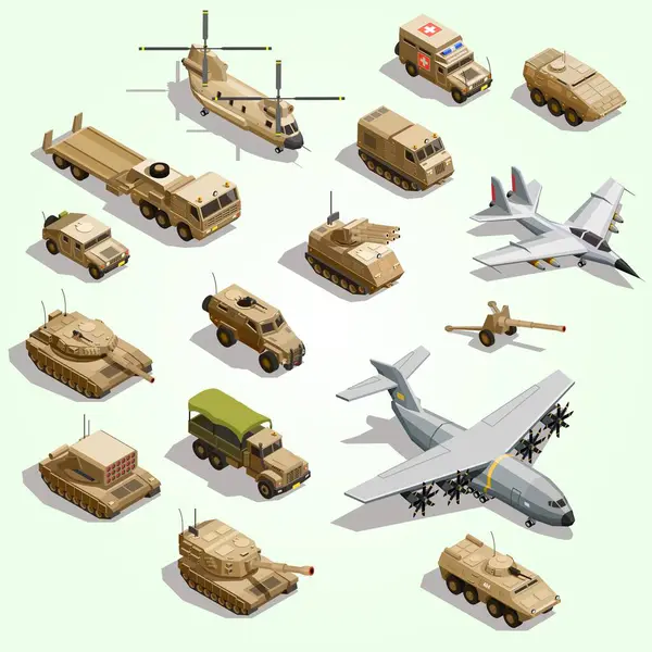 izometrik askeri araç simgeleri ayarlandı