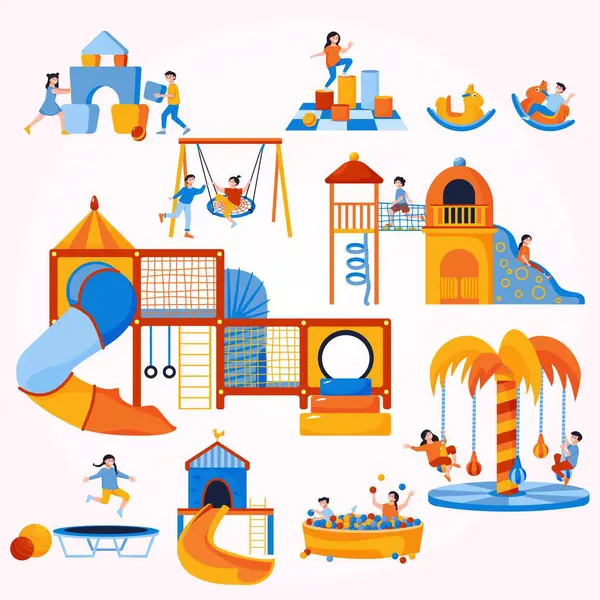 çocuk aktivitesi, oyun alanı, ana okulu vektör illüstrasyonu
