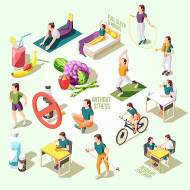 Spor ve spor yapan insanların izometrik konsepti. vektör illüstrasyonu