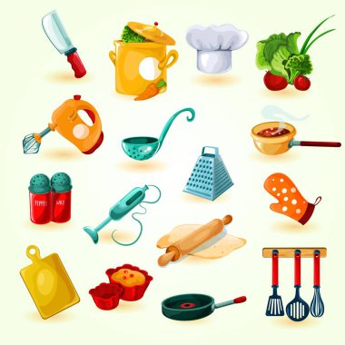 Mutfak aletleri hazır. vektör karikatür çizimi