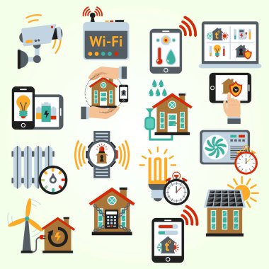 wifi simgeli akıllı evin düz tasarım vektör çizimi.