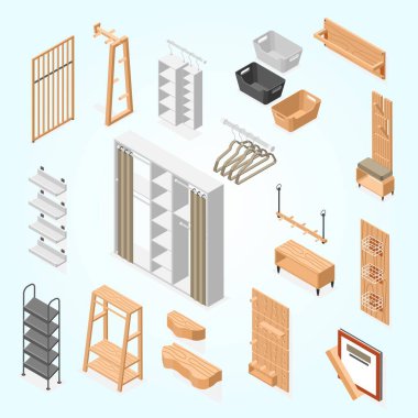 3 boyutlu izometrik iç dizayn seti