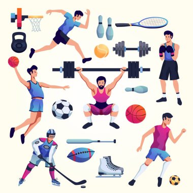 Farklı etkinlik ve ekipmanlara sahip farklı spor simgeleri