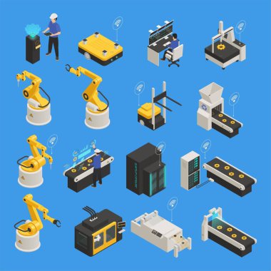 Fabrika üretim izometrik simgeleri