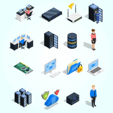 bilgisayar izometrik simgesi seti