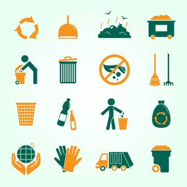 Çöp simge seti, düz stil