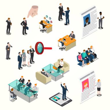Isometrik ofis çalışanları ve iş. İş adamları. düz dizayn