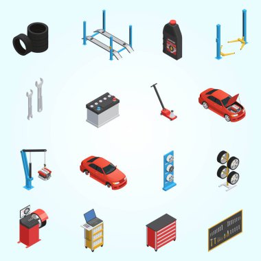 Araba parçaları Icons set, izometrik stili