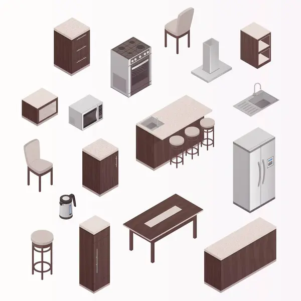 Vektör izometrik mobilya set