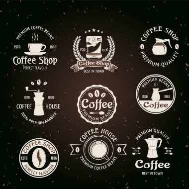 kahve ve kahve etiketleri ve rozetler.