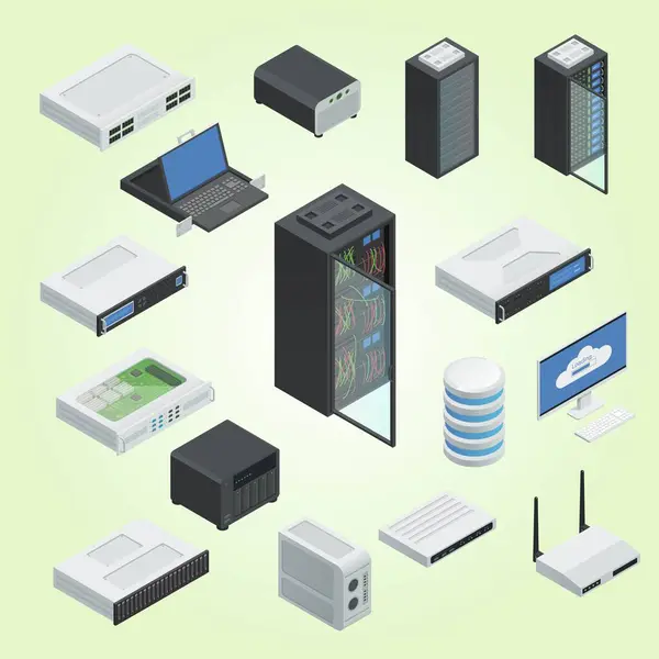 İzometrik ofis aygıtları, bilgisayar ve internet aygıtları seti